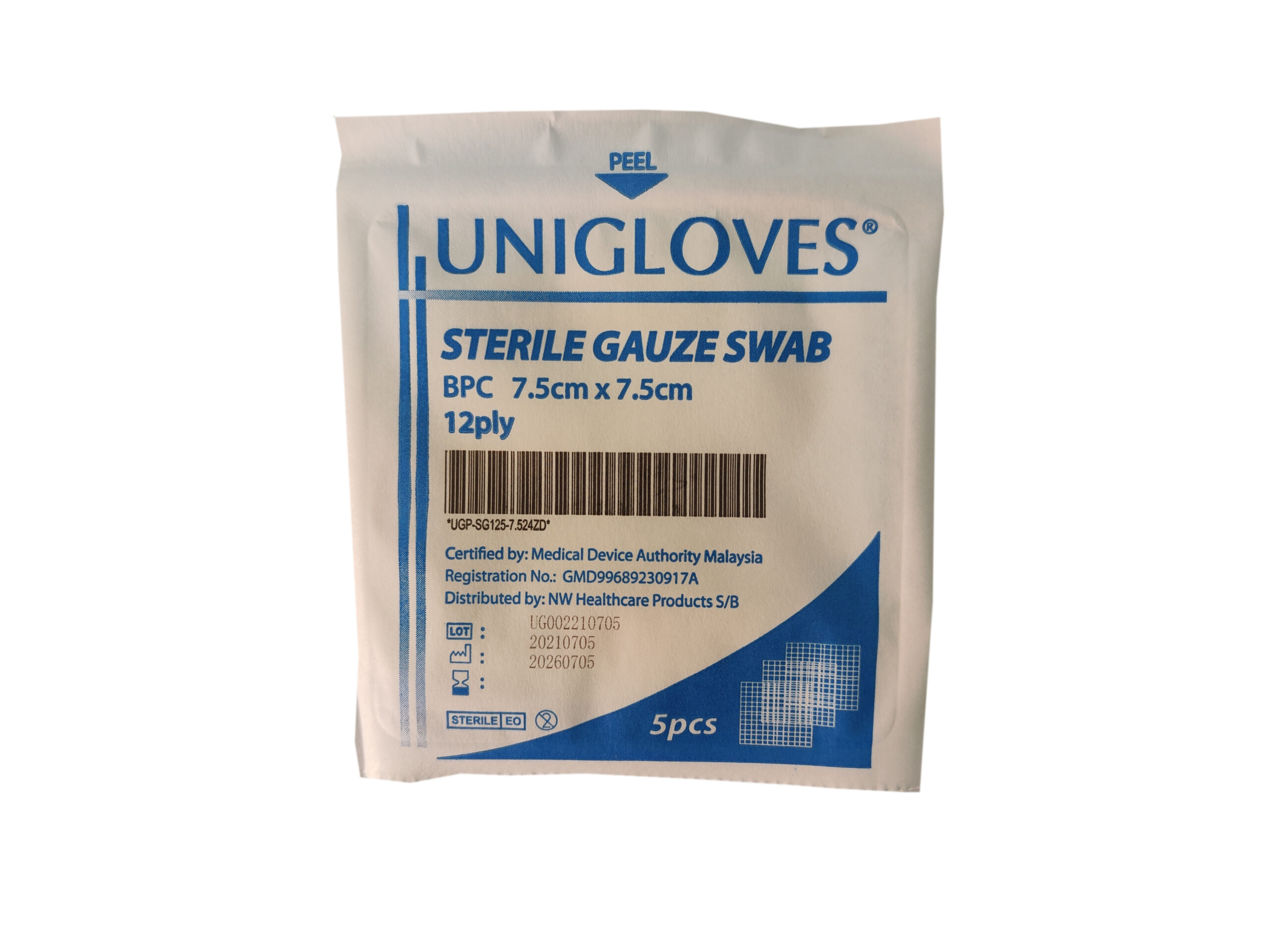 Sterile Gauze 7.5cm x 7.5cm x 12ply